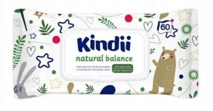 Chusteczki dla dzieci i niemowląt do skóry wrażliwej z ekstraktem z aloesu i alantoiną Cleanic Kindii natural balance (60 sztuk)