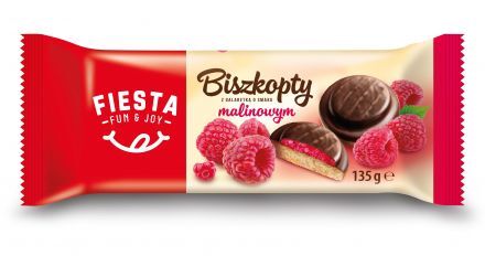 Ciastka biszkopty z galaretką o smaku malinowym Fiesta 135 g