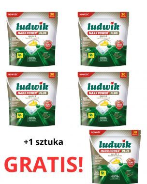 Kapsułki do zmywarek Ludwik Maxx Power Plus All in One Lemon (30 sztuk) 4 + 1 sztuka Gratis