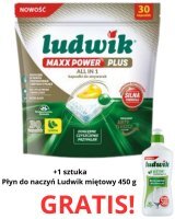 Kapsułki do zmywarek Ludwik Maxx Power Plus All in One Lemon (30 sztuk) + Płyn do naczyń Ludwik miętowy 450 g Gratis