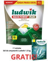 Kapsułki do zmywarek Ludwik Maxx Power Plus All in One Lemon (95 sztuk) + Sól do zmywarki Ludwik 1.5 kg Gratis