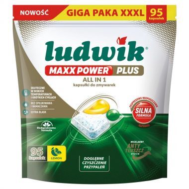 Kapsułki do zmywarek Ludwik Maxx Power Plus All in One Lemon (95 sztuk)