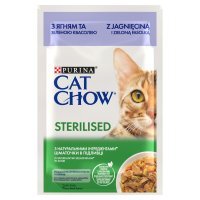 Karma dla kota Cat Chow Sterilised z jagnięciną i zieloną fasolką w sosie 85 g (24 sztuki)