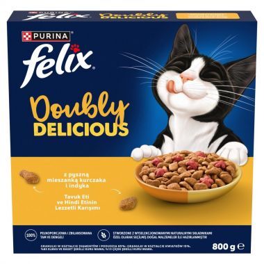 Karma dla kota Felix Doubly Delicious z pyszną mieszanką kurczaka i indyka 800 g