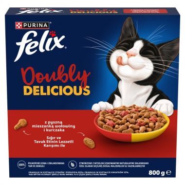 Karma dla kota Felix Doubly Delicious z pyszną mieszanką wołowiny i kurczaka 800 g