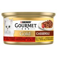 Karma dla kota Gourmet Gold casserole z wołowiną i kurczakiem w sosie z pomidorami 85 g (12 sztuk)