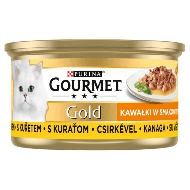 Karma dla kota Gourmet Gold kawałki w smakowitym sosie z kurczakiem 85 g (12 sztuk + 12 sztuk GRATIS)