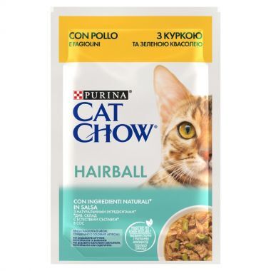 Karma dla kota Purina Cat Chow Hairball Control Mokra z kurczakiem i zieloną fasolką w sosie 85 g (24 sztuki)