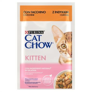 Karma dla kota Purina Cat Chow Kitten z indykiem i cukinią w galaretce 85 g (24 sztuki)