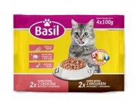 Karma dla kota z cielęciną i królikiem Basil (4 saszetki x 100 g)