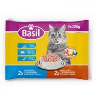 Karma dla kota z łososiem i pstrągiem Basil (4 saszetki x 100 g)