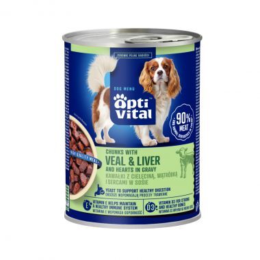 Karma dla psa OptiVital z cielęciną, wątróbką i sercami oraz marchewką w sosie 415 g