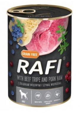 Karma dla psa z żołądkami wołowymi i szynką wieprzową Rafi 400 g