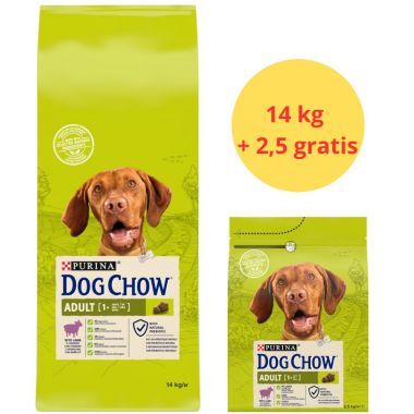 Karma dla psów Purina Dog Chow Adult z jagnięciną 14 kg + 2,5 kg Gratis