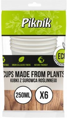 Kubki z surowca roślinnego Eco Piknik 250 ml (6 sztuk)