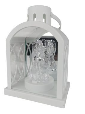 Latarenka dekoracyjna lampion biały LED z aniołkiem 18 cm