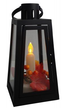 Latarenka dekoracyjna lampion czarny jesienny z świecą LED 21 cm