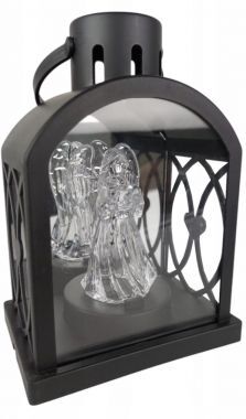 Latarenka dekoracyjna lampion czarny LED z aniołkiem 18 cm