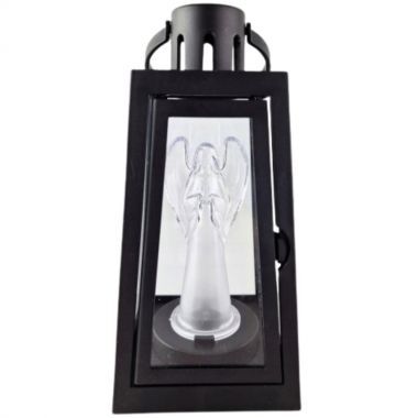 Latarenka dekoracyjna lampion czarny LED z aniołkiem 21 cm