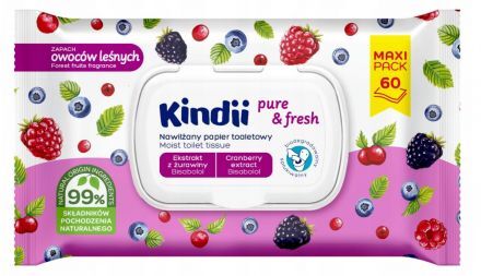 Papier toaletowy nawilżany Kindii pure&fresh zapach owoców leśnych (60 sztuk)