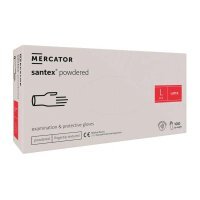 Rękawice diagnostyczne i ochronne, lateksowe, pudrowane, kremowe Mercator Santex powdered rozmiar L (100 sztuk)