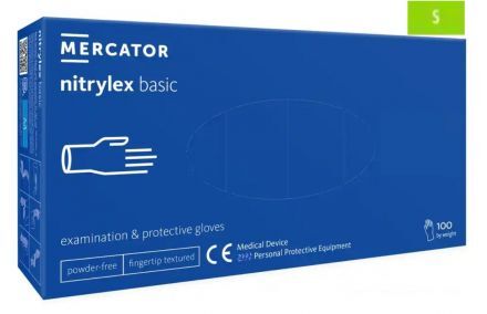 Rękawice diagnostyczne i ochronne, nitrylowe, bezpudrowe Mercator nitrylex basic ciemnoniebieskie rozmiar S (100 sztuk)