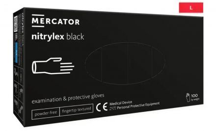 Rękawice diagnostyczne i ochronne, nitrylowe, bezpudrowe Mercator nitrylex czarne rozmiar L (100 sztuk)
