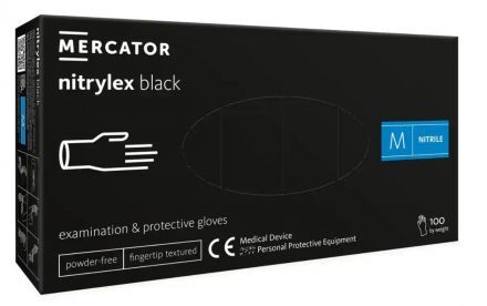 Rękawice diagnostyczne i ochronne, nitrylowe, bezpudrowe Mercator nitrylex czarne rozmiar M (100 sztuk)