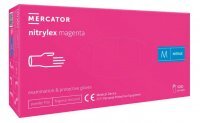 Rękawice diagnostyczne i ochronne, nitrylowe, bezpudrowe Mercator nitrylex magenta rozmiar M (100 sztuk)
