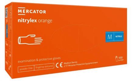 Rękawice diagnostyczne i ochronne, nitrylowe, bezpudrowe Mercator nitrylex pomarańczowe rozmiar M (100 sztuk)