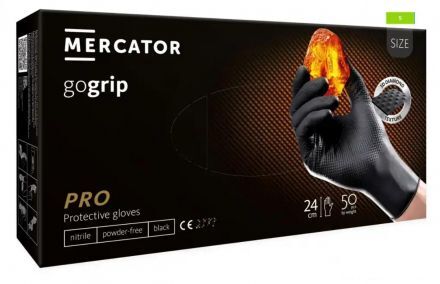 Rękawice nitrylowe, bezpudrowe Mercator gogrip czarne rozmiar S (50 sztuk)