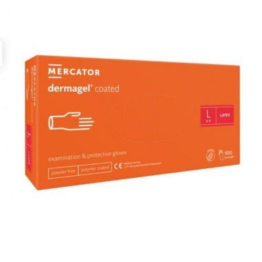 Rękawice rękawiczki diagnostyczne i ochronne, lateksowe, bezpudrowe, kremowe Mercator dermagel coated rozmiar L (100 sztuk)