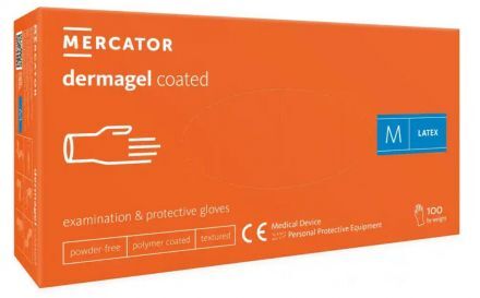 Rękawice rękawiczki diagnostyczne i ochronne, lateksowe, bezpudrowe, kremowe Mercator dermagel coated rozmiar M (100 sztuk)