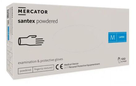 Rękawice rękawiczki diagnostyczne i ochronne, lateksowe, pudrowane, kremowe Mercator Santex powdered rozmiar M (100 sztuk)