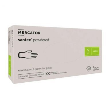 Rękawice rękawiczki diagnostyczne i ochronne, lateksowe, pudrowane, kremowe Mercator Santex powdered rozmiar S (100 sztuk)