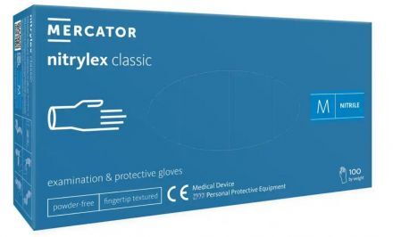 Rękawice rękawiczki diagnostyczne i ochronne, nitrylowe, bezpudrowe Mercator nitrylex classic niebieskie rozmiar M (100 sztuk)