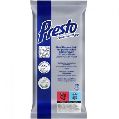 Ściereczki nawilżane Presto do czyszczenia powierzchni kamiennych i nagrobków (16 sztuk)