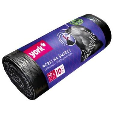 Worki na śmieci z taśmą York Diamond ekologiczne wytrzymałe elastyczne 60 l czarne (10 sztuk)